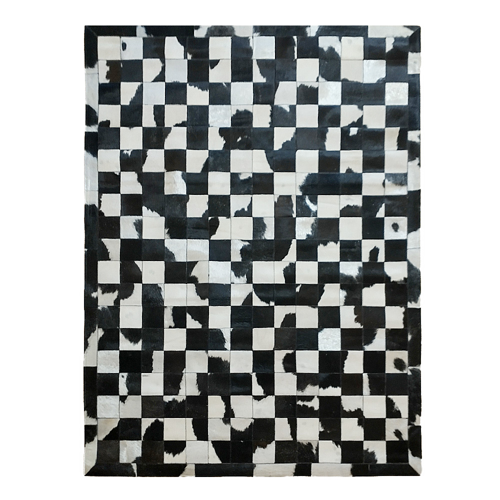 Luxusní kožený koberec patchwork - černobílý