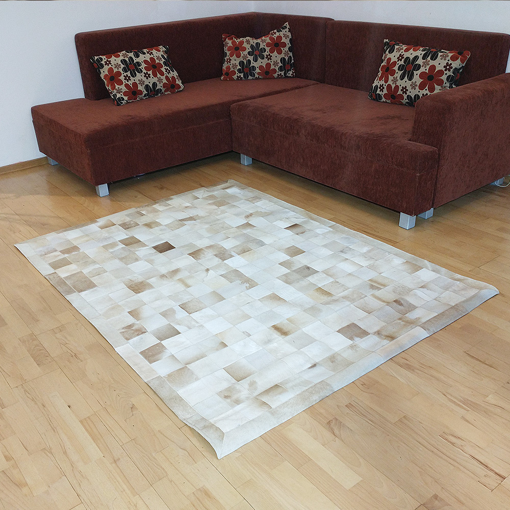 Luxusní kožený koberec patchwork - béžový