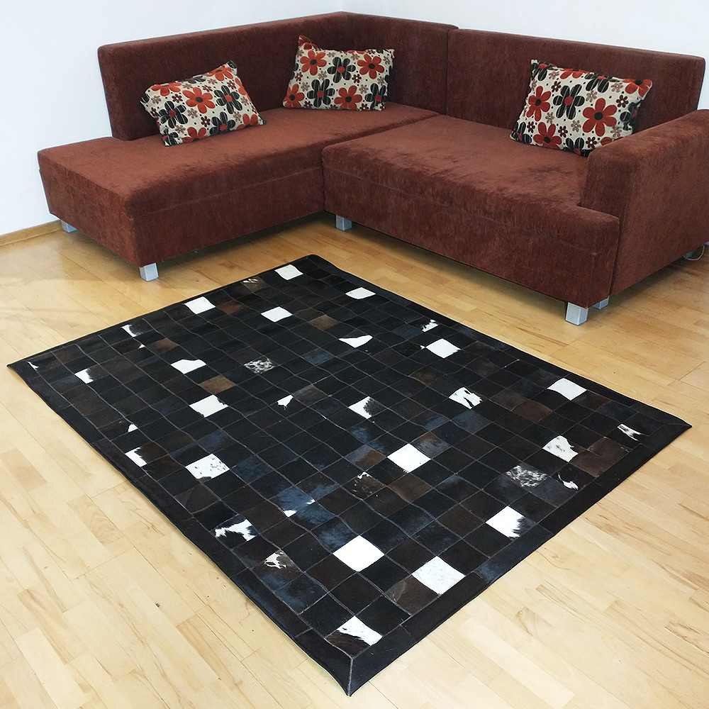 Luxusní kožený koberec patchwork - tmavý