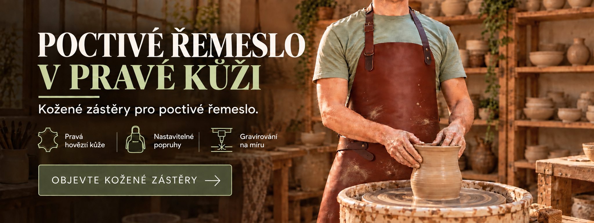KANEX – pottery hero CZ – desktop – September 2026 Kožené zástěry pro poctivé řemeslo – objevit celou nabídku