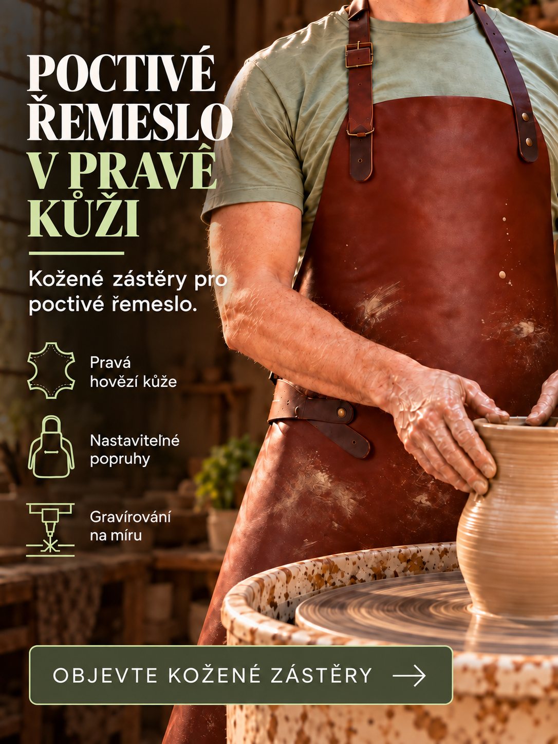KANEX – pottery hero CZ – mobile v2 – September 2026 Kožené zástěry pro poctivé řemeslo – objevit celou nabídku